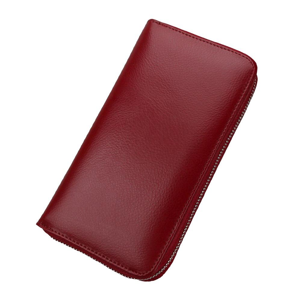 Large Capacity Genuine Leather Wallet Multiple Slots Zippered Credit Card Holder Accordion Design Multi-Card Card Storage Bag