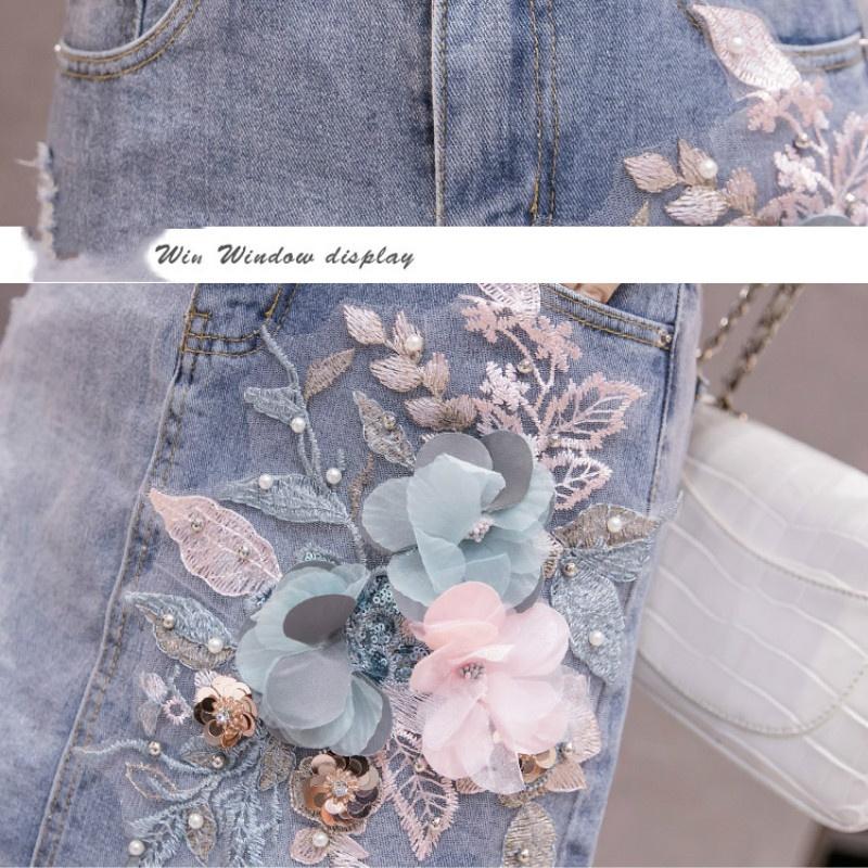 Женская джинсовая юбка с кисточкой и цветочным бисером, нерегулярная джинсовая юбка с высокой талией и вышивкой, узкие джинсовые юбки
