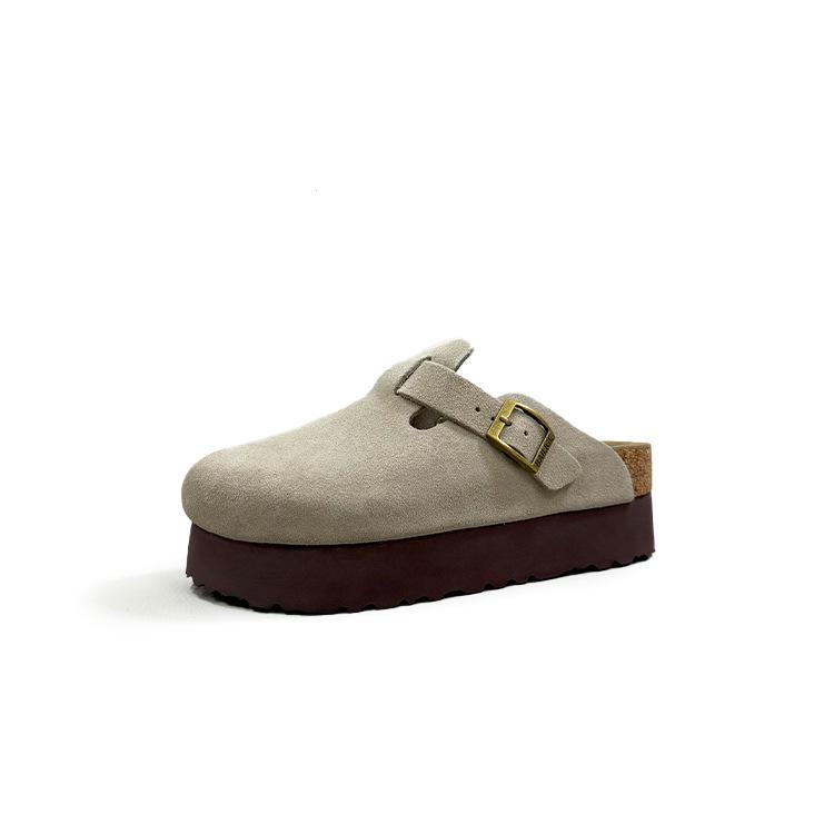 Женские кожаные клоги Sangpo с пробковой поддержкой свода стопы, тапочки с толстой подошвой, увеличивающие рост на 6 см, для ношения на улице.