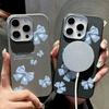 Синий бантовый принт тонкий чехол для Magsafe для iPhone 16 Pro Max 15 Pro 14 13 12 11 TPU матовая кожа текстура ударопрочный мягкий магнитный чехол для телефона