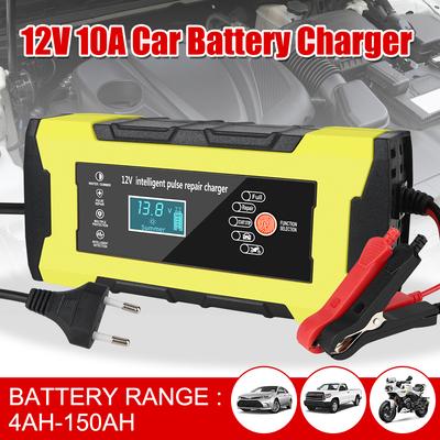 12V 10A Интеллектуальное Быстрое Зарядное Устройство с Цифровым ЖК-Дисплеем, Автоматическое Импульсное Восстановление, Автоматическое Умное Быстрое Зарядное Устройство для Аккумуляторов Автомобилей и Мотоциклов