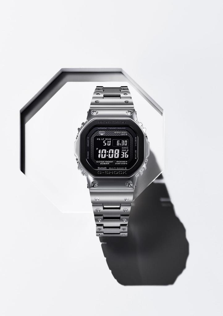 Часы Полностью Черные Серебристые [Casio] G-Shock - Металл, Bluetooth, Радиоуправляемые Солнечные, Безель, GMW-B5000BT-1JF, Мужские,