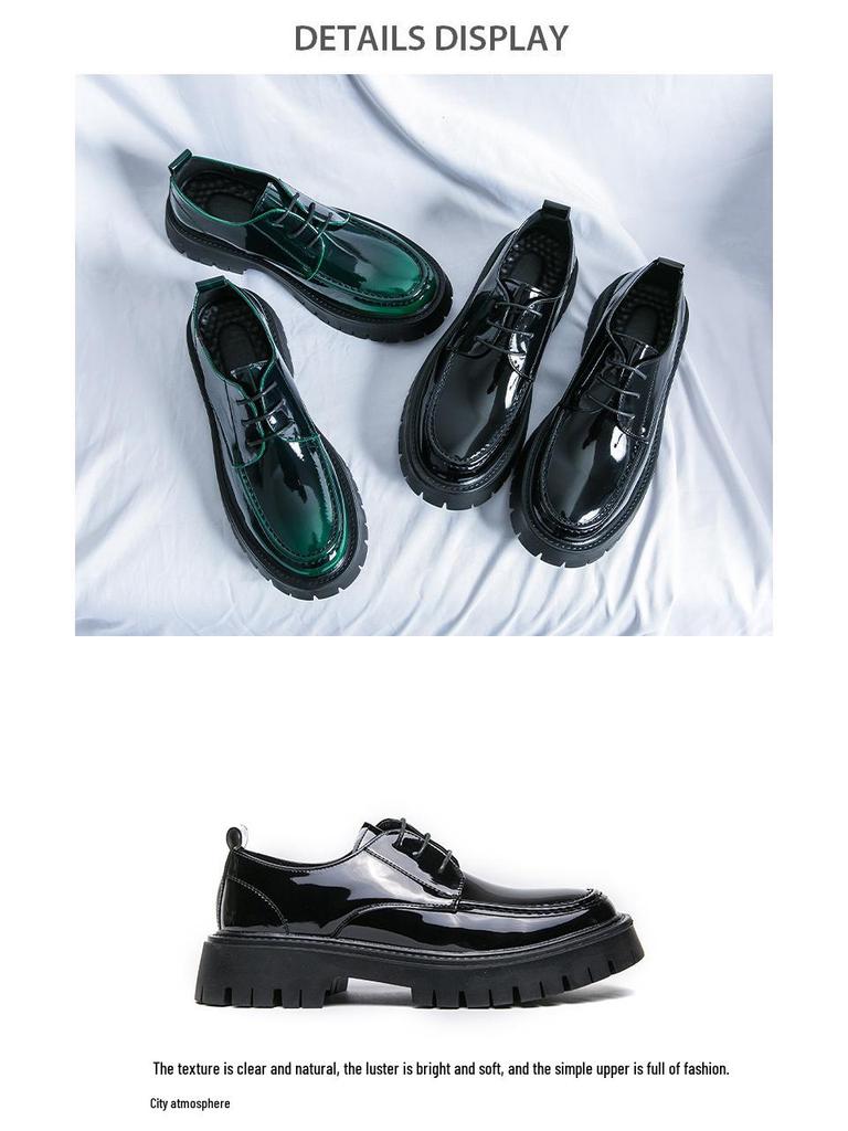 Мужские лоферы на шнуровке из лакированной кожи на толстой подошве, 2024: Стильные с большой головой, толстой подошвой для парикмахеров