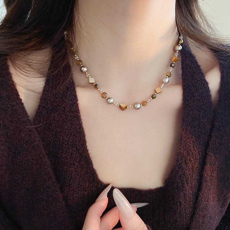 Ожерелье Han Luo с тигровым глазом, покрытое 18-каратным золотом - Ретро, Высококлассный аксессуар на ключицу