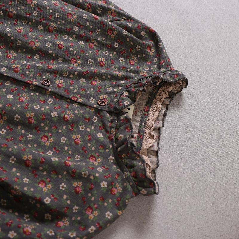 Mori Girl Autumn Spring Women Loose Long Dress Ruffled Collar Floral Cottagecore Dress Vintage Cotton Ruffles Elegant Chic Dress