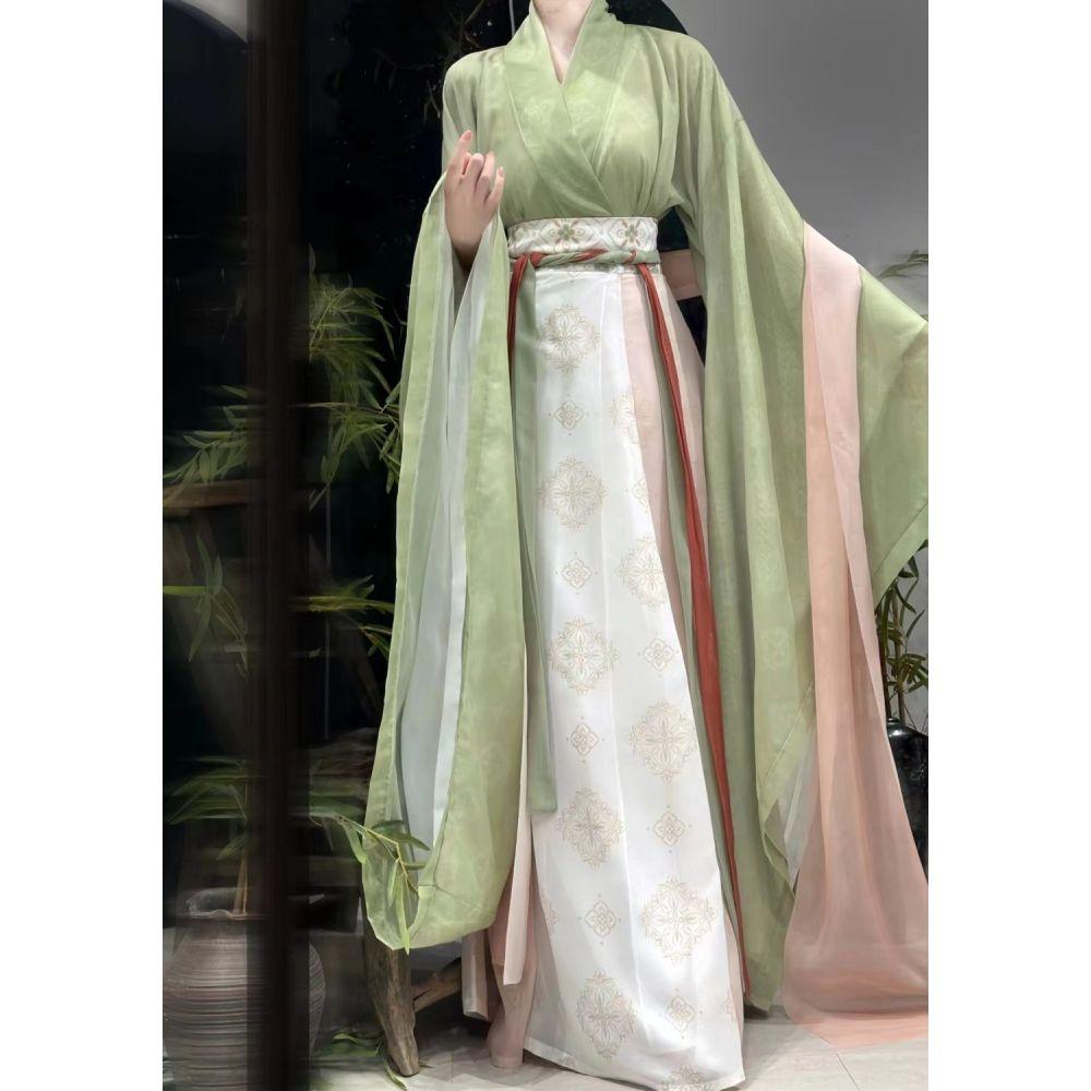 Женский повседневный костюм в стиле ханьфу с широкими рукавами и цельной юбкой в стиле китайской династии Вэй и Цзинь