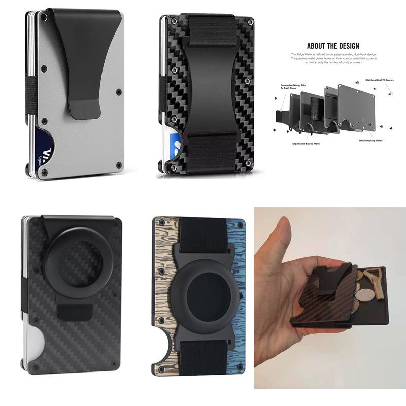 Carbon Fiber Card Holder with Stainless Steel Clip & Air Tag Space