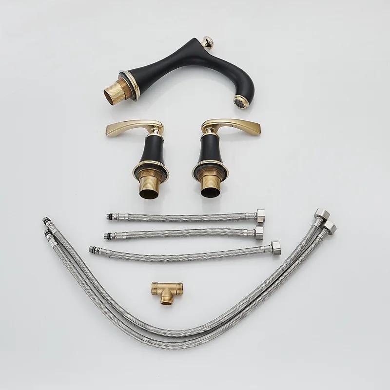 Матовый черный 3 шт. Смеситель для ванной, монтируемый на столешницу, черная покраска, 2 ручки, алмазный, для ванной, раковины, смеситель