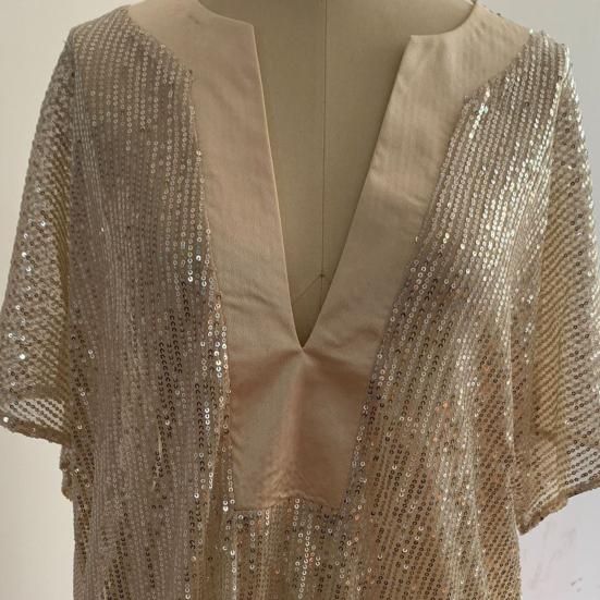 Футболка с блестками, свободная женская женская блузка с коротким рукавом большого размера для повседневной жизни