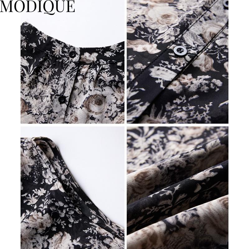 MODIQUE Лето Большие размеры Новые женские свободные винтажные шифоновые тонкие блузки с цветочным принтом Рубашки Пальто Женские повседневные оверсайз с короткими рукавами и v-образным вырезом Футболка