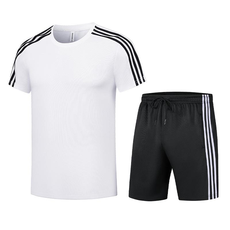 Модный мужской спортивный костюм с тремя полосками для отдыха на природе, большой размер, для путешествий, групповая покупка, шорты с коротким рукавом, комплект из двух предметов