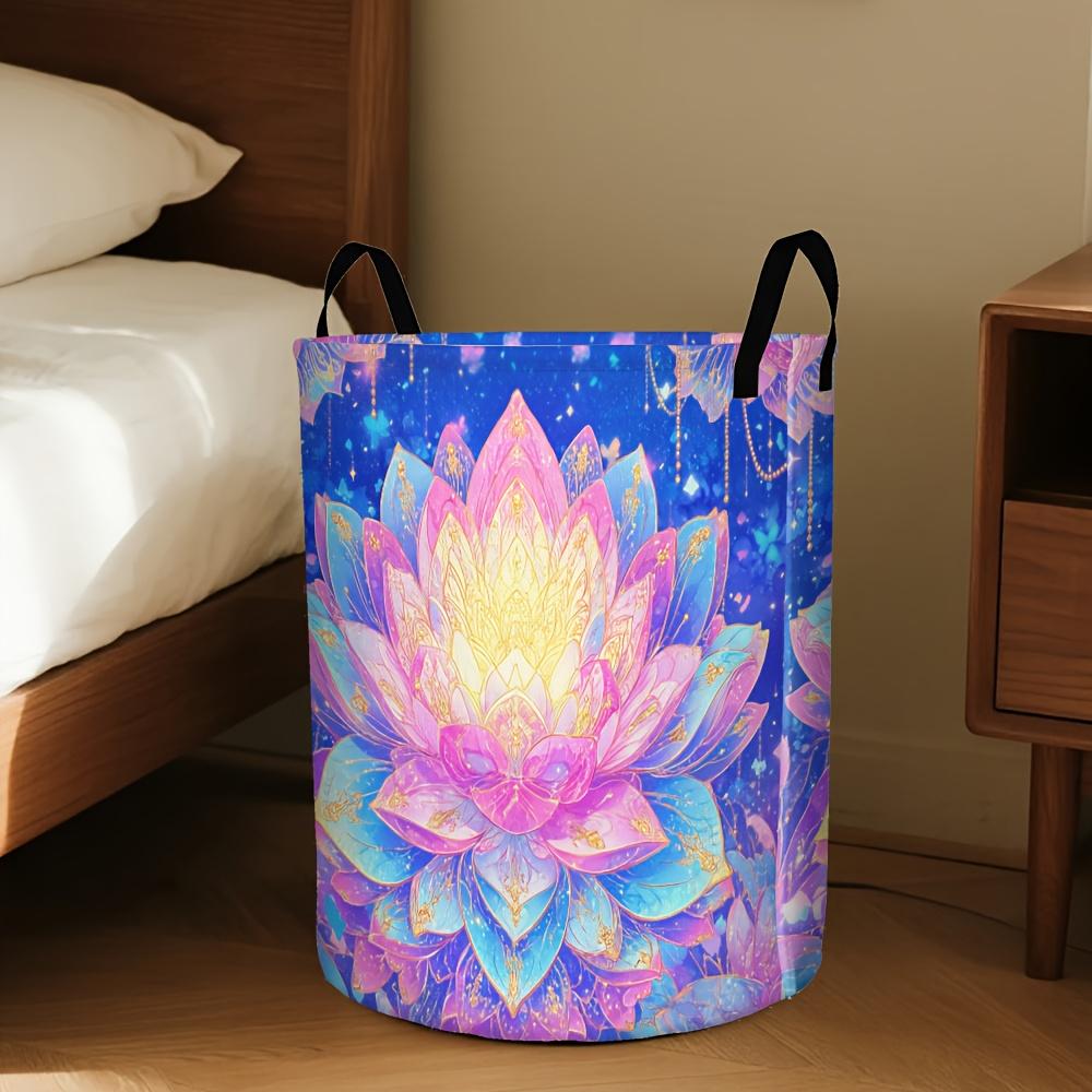 1pc 2D Flat Mandala Round Laundry Basket | Polyester Storage Basket with Handles, Suitable for Indoor Bedroom, Bathroom, Dorm, Modern Style, Round Lau