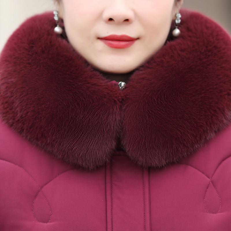 Middle Age Women's Winter Plus Size Jackets Elegant Faux Fur Collar Thick Warm Short Outerwears Loose Female Parkas Hooded