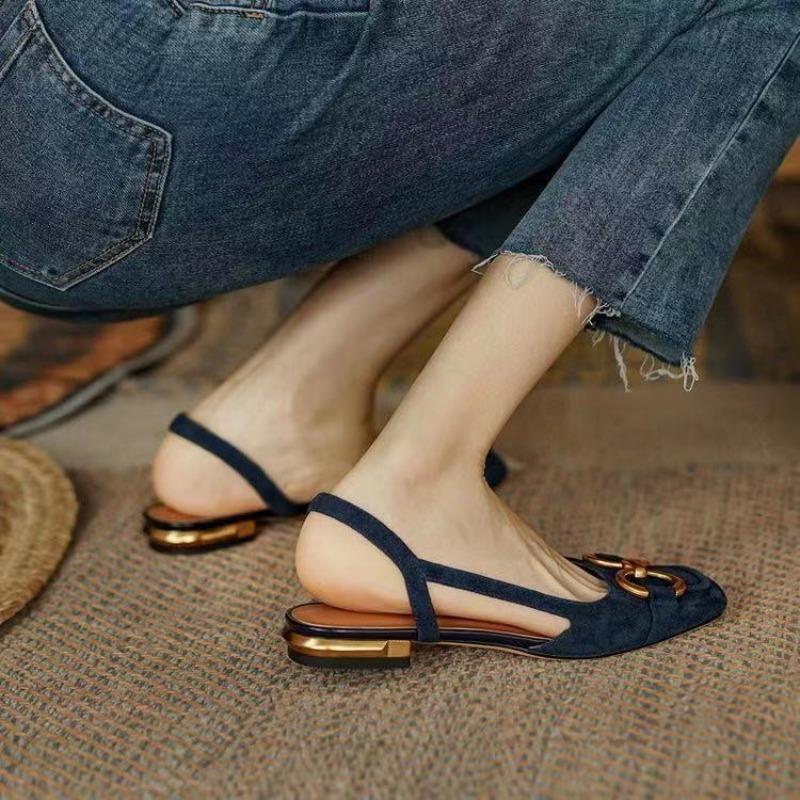 Zapatos Mujer French Vintage Women Sandals Summer 2025 New Elegant Low Heel Shoes Lazy Casual Muller Shoes Designer Women Shoes