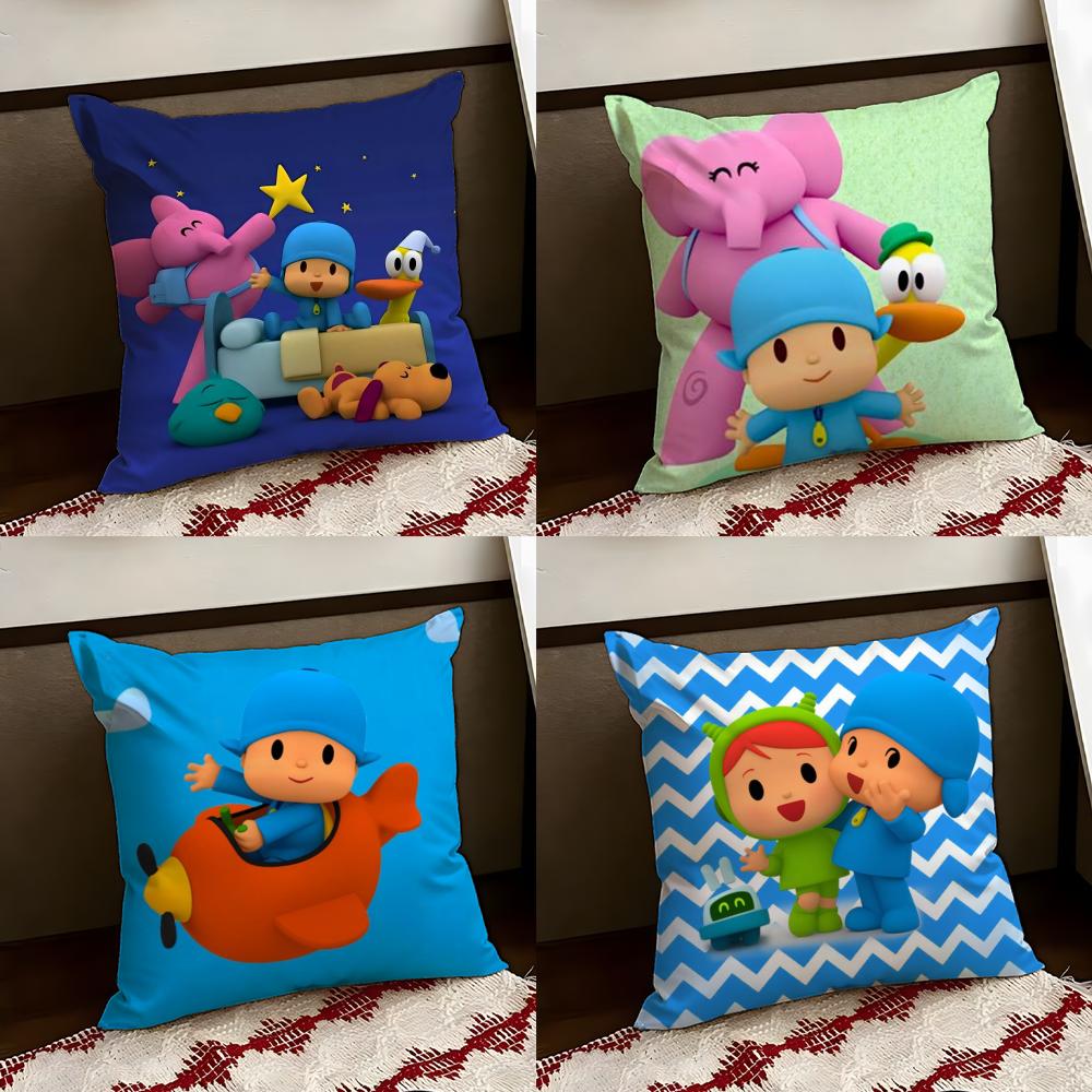 Cartoon Cute PPocoyo Cushion Cover Reversible Soft Durable Pillow Cover Home Car MultiScene Use for Daily Comfort