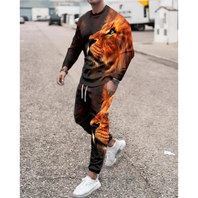 Men's New 2-piece Sports Shirt 3D Printing Long Sleeved Pants T-shirt Set Fashion Casual Street Wear Men's 2-piece Set