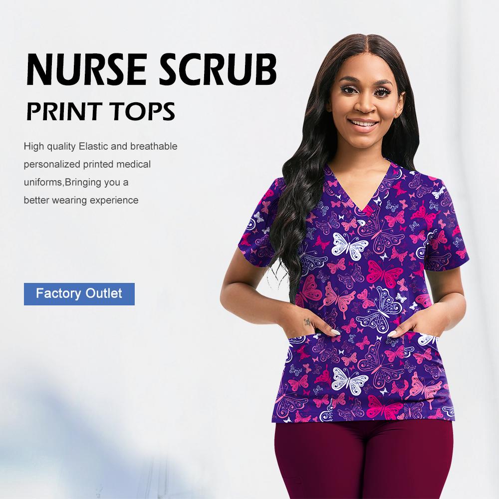 Medical Scrubs Women Nursing Accessories Short Sleeved Shirt Nurse Doctor Workwear Men Healthcare Pharmacy Jacket Top Soft Scrub