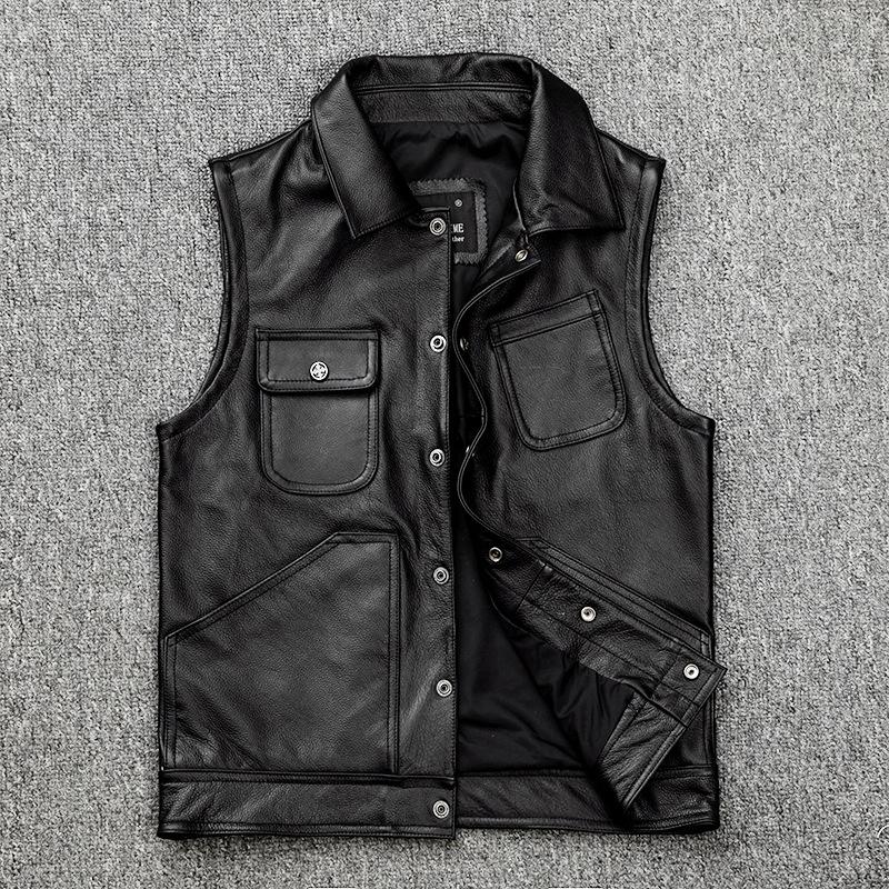 May Khaki Tooling Recut, первый слой воловьей кожи, мужская мотоциклетная жилетка, кожаная куртка без рукавов