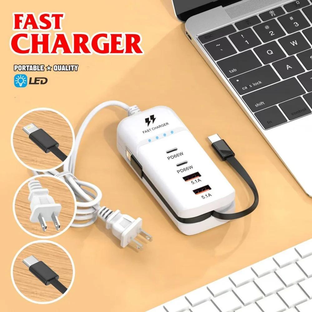 Мультипортовое USB-зарядное устройство, гнездо 66 Вт PD Type C, быстрая зарядка телефона, удлинитель для Xiaomi Samsung, настенное зарядное устройство с вилкой EU/US