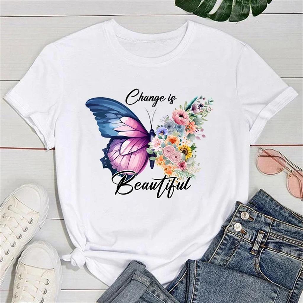 Butterfly T shirt New Fashion Change Is Beautiful Print Graphic T Shirt Fashion Casual Short Sleeve Shirt Tee