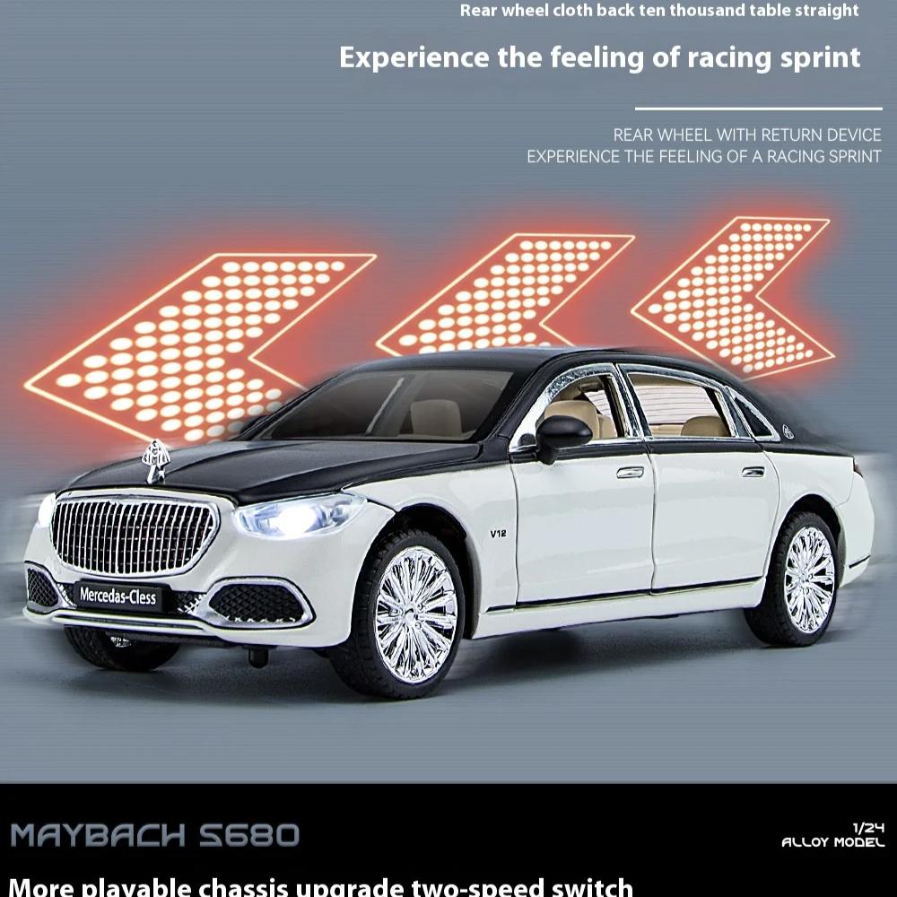 1/24 Benz Maybach S680 Alloy Car Diecast Metal Model Sound & Light Toy Car Central Control Ornaments Collect Kids Toys