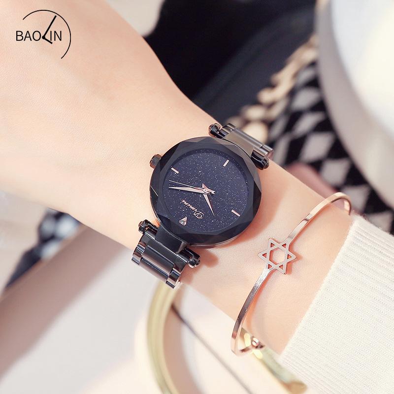 New Trendy Fashion Watch for Women Waterproof Steel Band Diamond Starry Sky Ladies Watch