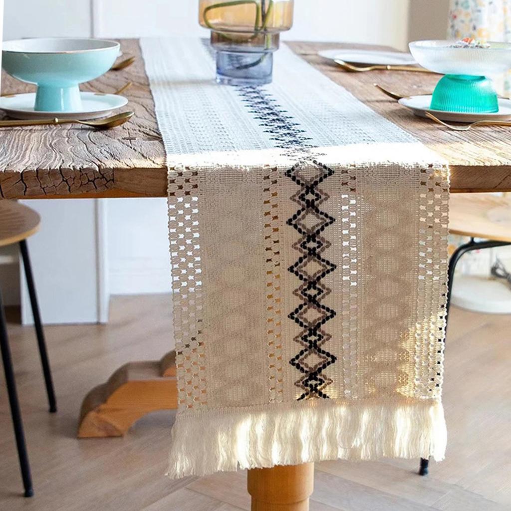 Дорожка на стол Дорожки на стол Хлопок Лен Сращивание С кисточками Декор стола Ткань Стильная скатерть для свадебной вечеринки