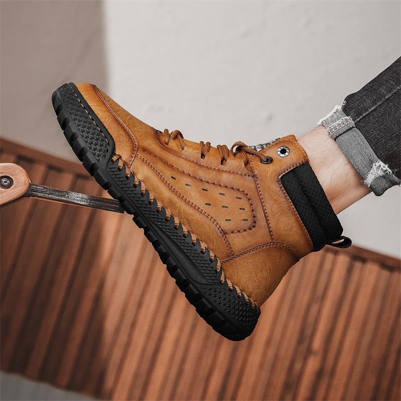 Autumn/ Winter Men's Retro Shoes Cow Split Leather Men Boots Comfortable Motorcycle Boots Winter Boots Men's Genuine Leather Moccasins