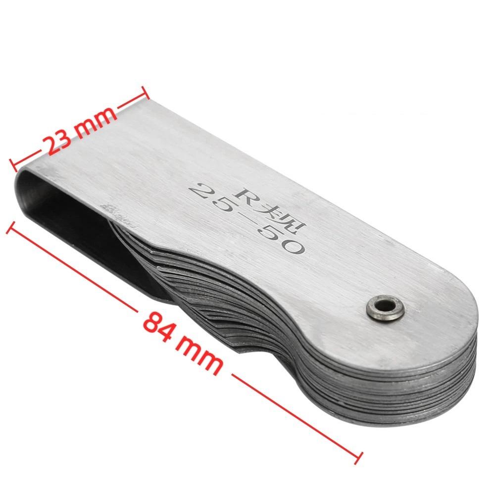 R25-50mm / R52-100mm Range Radius Gauge Set 16 Leaves Stainless Steel Concave Convex Measuring Tool Leaf-Type Gauge