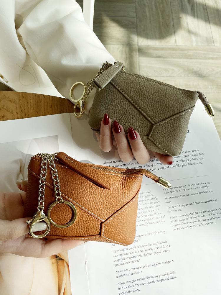 Cowhide Women's Zipper Coin Pouch - Multifunctional Small Purse & Key Holder