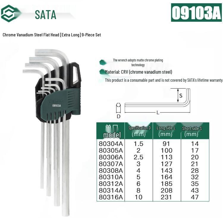 SATA Tools Набор из 9 удлиненных шестигранных ключей
