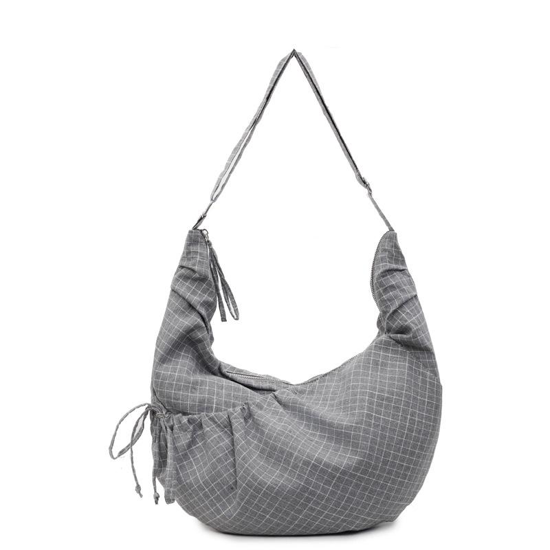 Нейлоновая тканевая сумка женская сумка-мессенджер 2025 осень новая большая вместимость клетчатый нишевый дизайн на одно плечо сумка-пельмень