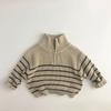 Осень Стойка Воротник Детская Одежда Куртка Свитера Классический Полосатый Мальчики Свитер Половина Молнии Девочки Вязаный Пуловер Топы