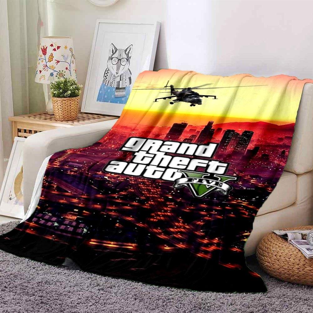 1 шт. Мягкое фланелевое одеяло Grand Theft Auto с дизайнерским принтом. Уютное одеяло для всех сезонов, идеально подходит для дивана, кровати, офиса