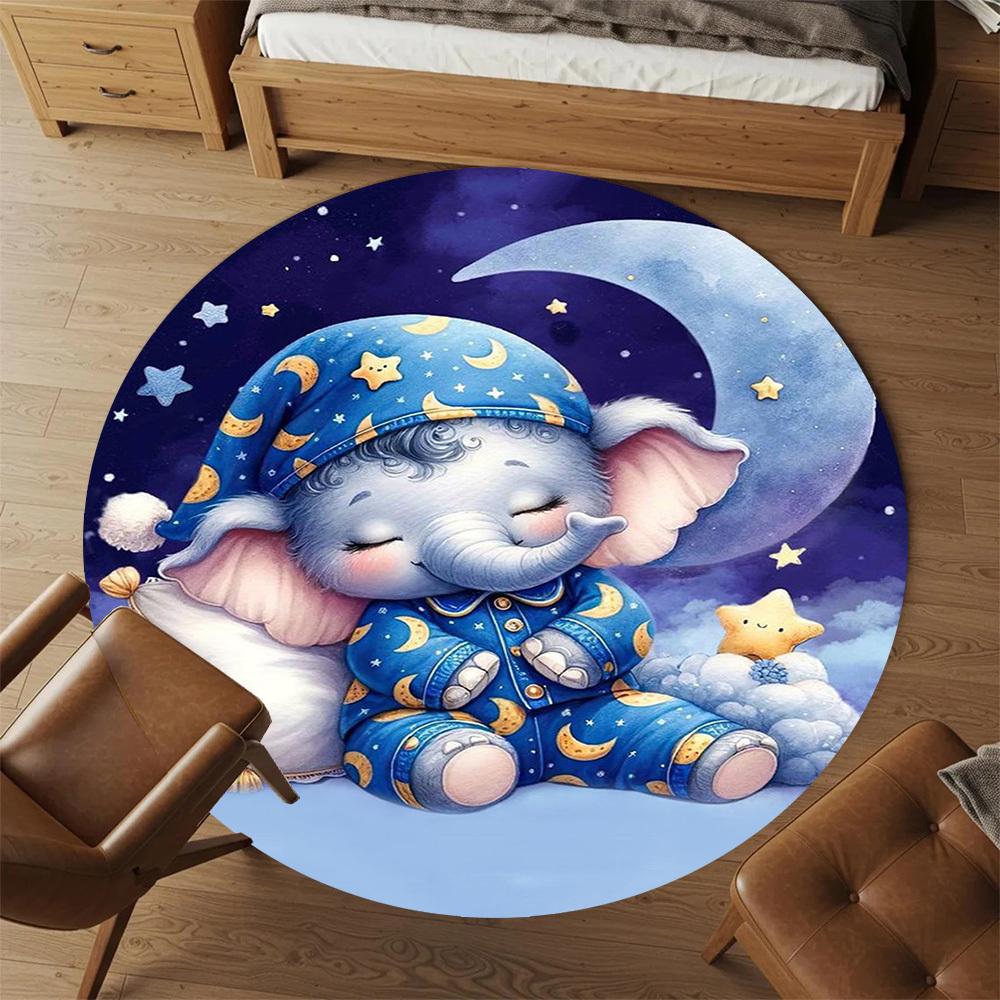 1PC Elephant Moon Star Round Chair mat Area Rug - Non-Slip, Floor Mat for Office, Bedroom, home decor Christmas Gift c0528039