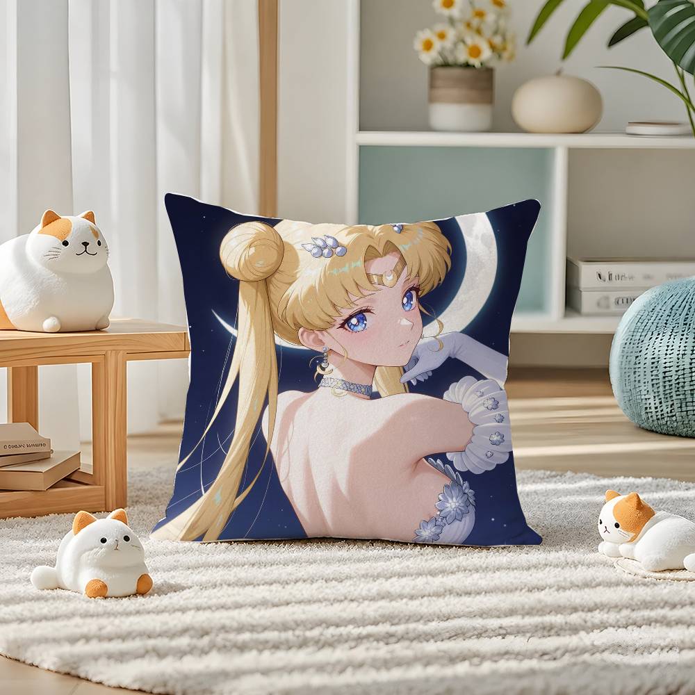 Sailor Moon Chibi Moon Anime Plush Pillow Cover Soft Short Plush Cushion Cover For Sofa Bedroom Home Decor Gift Decoration