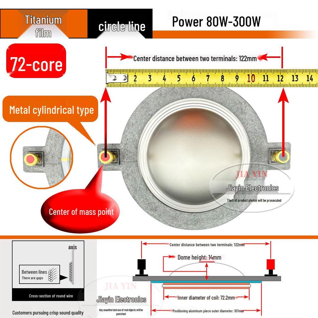 72-core high-frequency voice coil with 72.2mm pole component, round flat wire - speaker coil audio repair accessory.