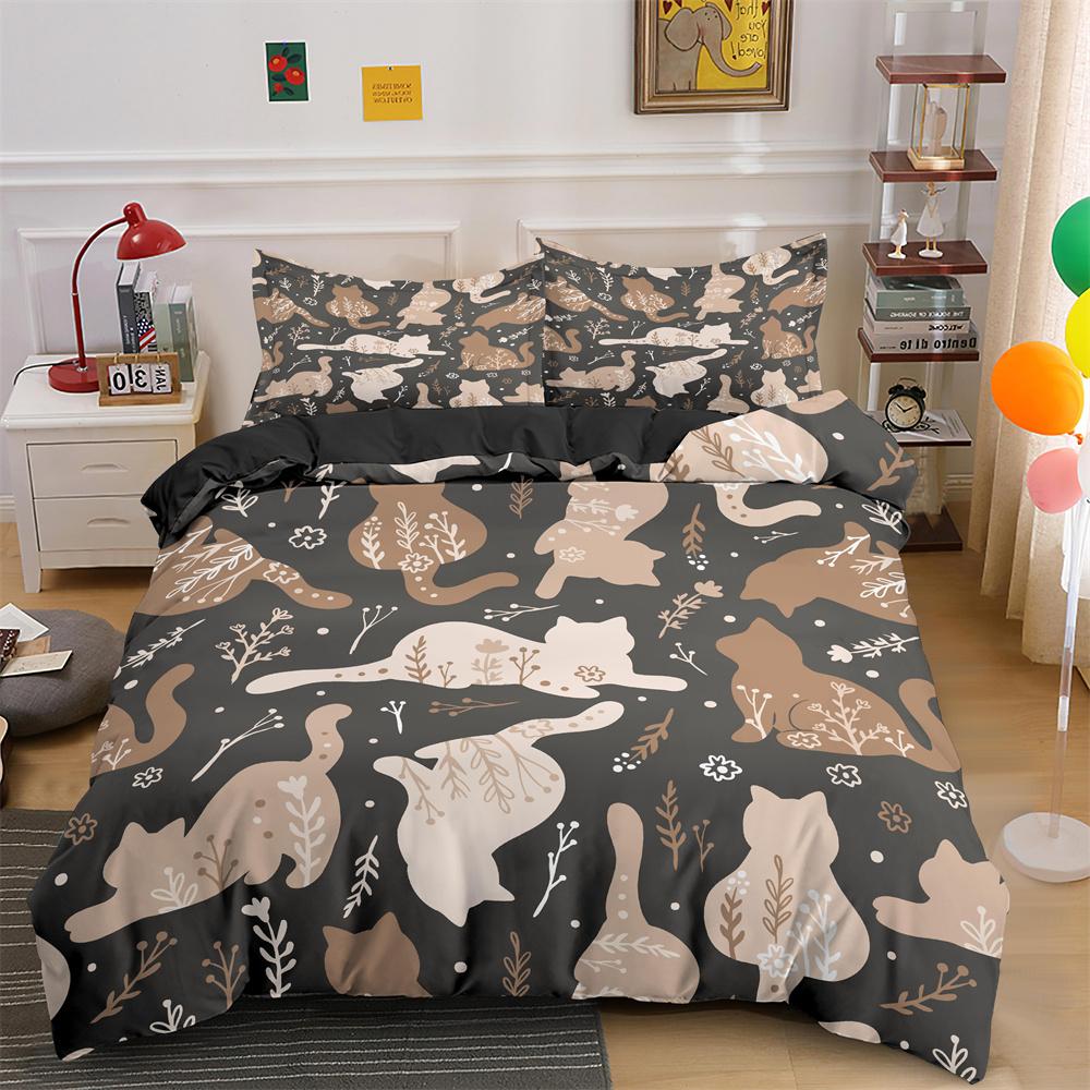 Cute Sleeping Cats Printed Bedding Set with Coreless,Soft and Comfortable Machine Washable Bedding 1 Duvet Cover+1/2 Pillowcase