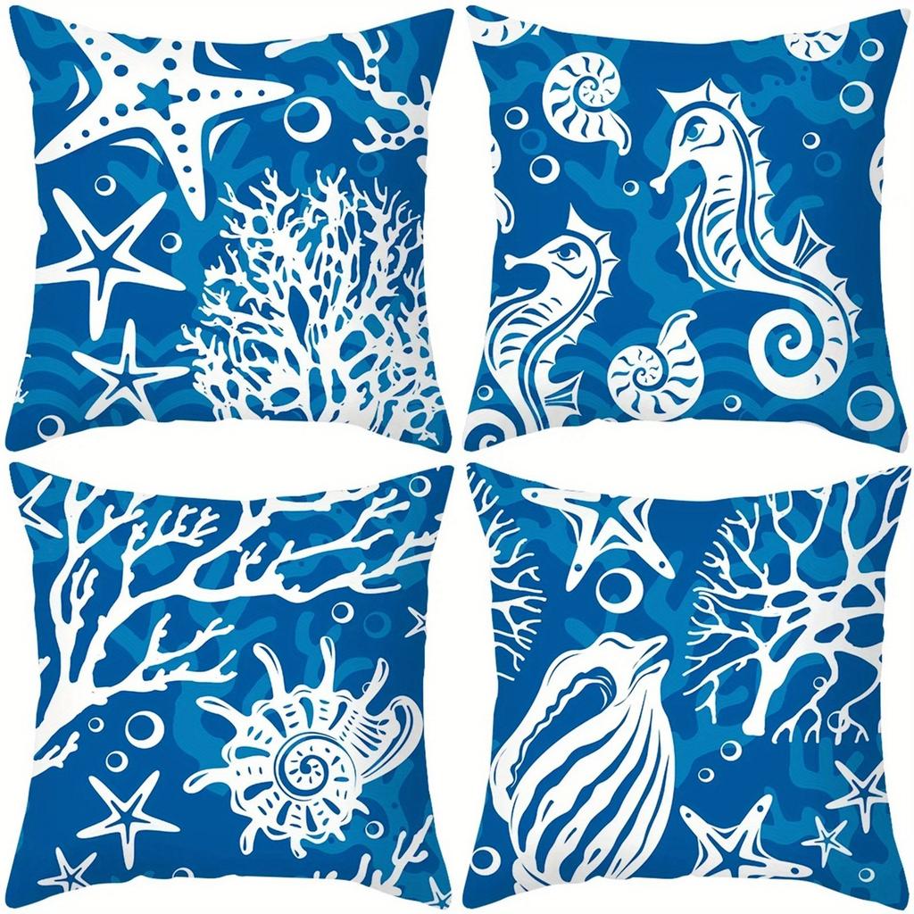 Oceanic Marine Creatures Patterned Pillow Covers Pattern Cushion Cover Suitable For Sofa Bedroom Car Pillow Cover