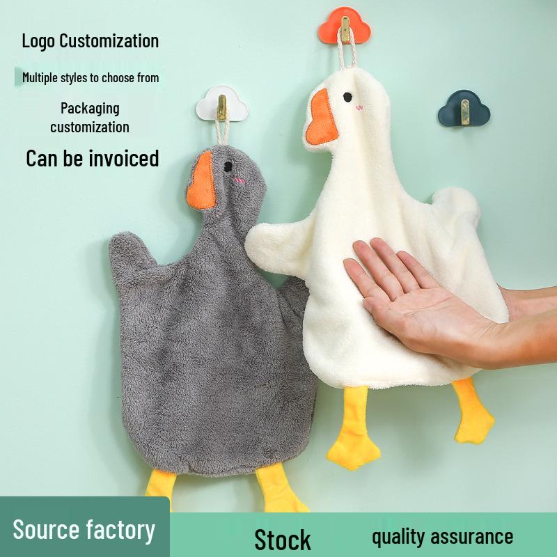 Милое Гусь Коралловый Флис Подвесное Полотенце для Рук - Мультяшное Впитывающее Кухонное Полотенце