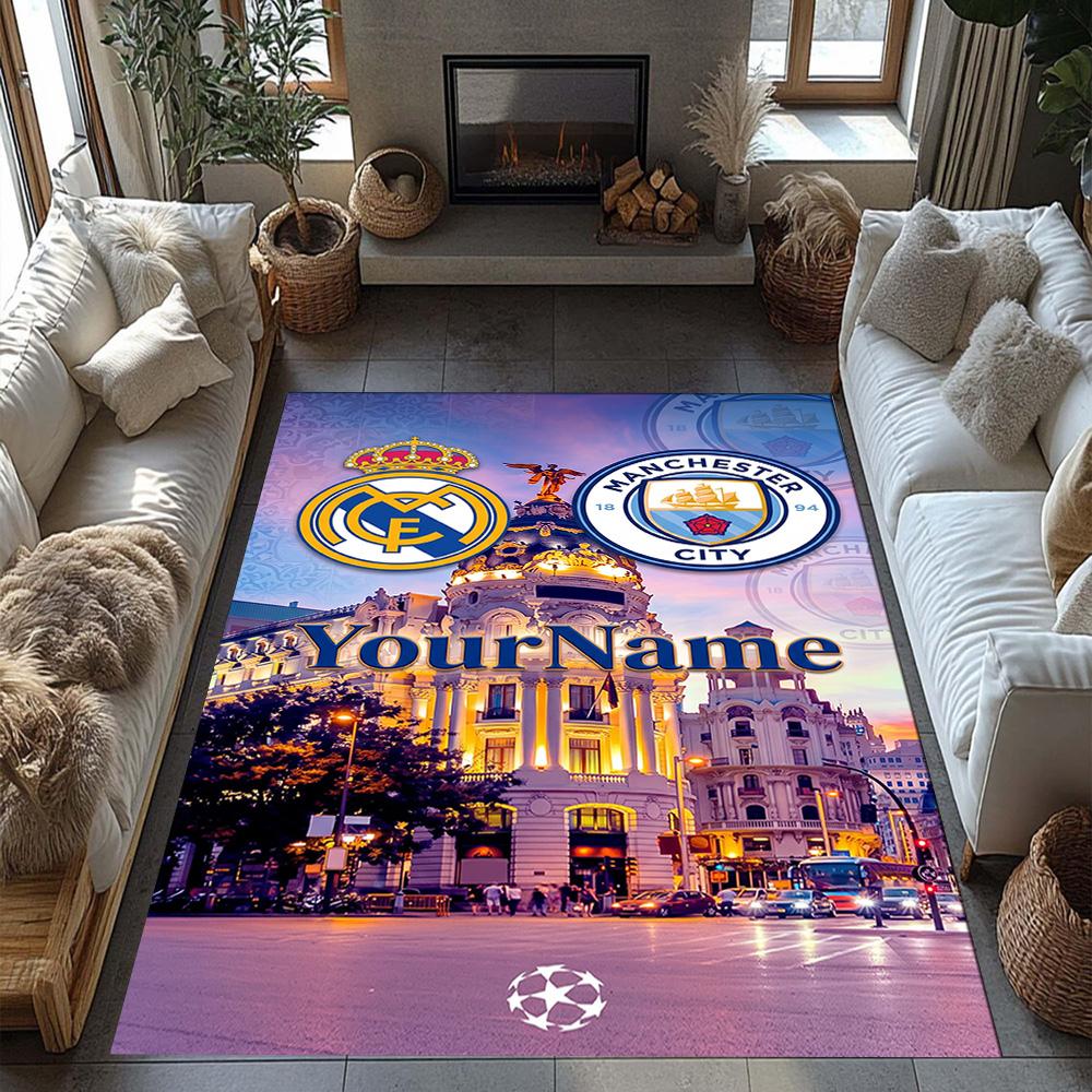 Manchester City Personalized Text Carpet Perfect for Study room Playrooms Decorate room Dormitory Anti-slip Rug Anime Office Decor Wedding Party Gift