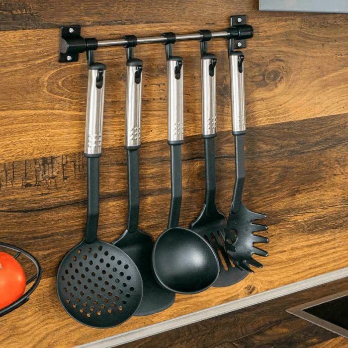 Set d'ustensiles de cuisine - Hi - 6 pièces - Noir - Acier inoxydable - Résistant à 210°C