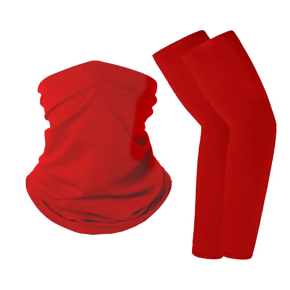 Summer Solid Ice Silk Protection Arm Sleeves Magic Scarf Set For Cycling Running Outdoor Sports Lightweight Breathable Cool Gear