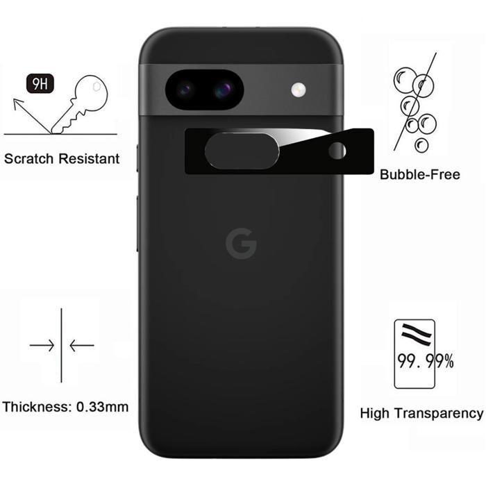 Tempered Glass Camera Protector for Google Pixel 8a [2 Pack] Rear Camera Protection Film Phonillico
