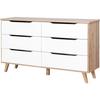 Комод с 6 ящиками - ДСП - Декор под дуб и белый - Современный - Д 154 x Г 42 x В 86 см
