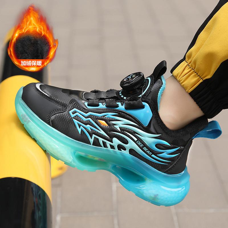 New Classmate Sports Shoes Velvet Cotton Shoes Two Cotton Children and Boys Running Shoes Rotating Winter Buttons