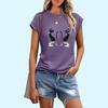 Women Fashion Cat Print T-shirt Sring&summer Casual Ladies Round Neck Short Sleeve Tee Shirt