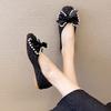 Single Shoes Women's Summer 2025 New Fashionable Versatile Retro Bow Pearl Shallow Mouth Square Head Non-slip Doudou Shoes