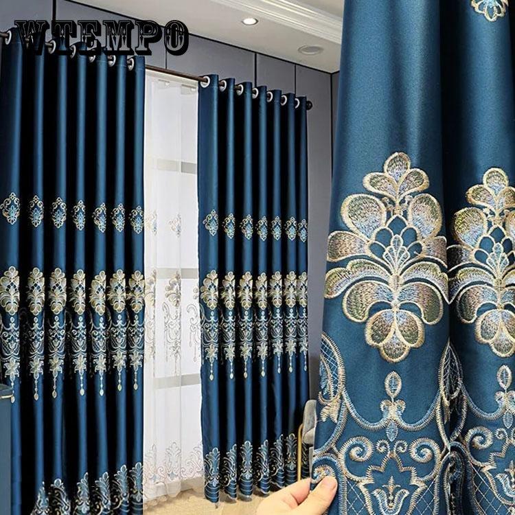 Full Blackout Curtains Embroidered Curtains Living Room Bedroom Balcony Soundproof Sunshade Bay Window European Curtain Rod