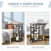 C-Shaped Side Table Industrial Mobile Rolling End Desk with 3-Tier Storage Shelving, Adjustable Height, Wheels